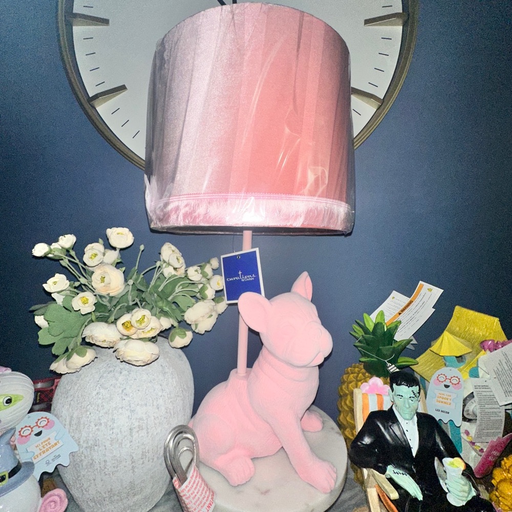 Pink flocked French bulldog Dog Table Lamp